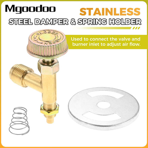 Three Eighths Inch Male Flare Propane Gas Inlet Valve Kit For Range Stoves With Needle Control, stainless damper, spring holder, brass valve