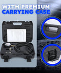 Front view of exhaust back pressure tester kit in carrying case with 6-ft hose and gauge (Amazon)