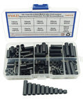 Black ABS Round Spacers Kit For M4 Screws, unthreaded standoffs in plastic box, 10 sizes from 4mm to 25mm, 120 pieces assortment