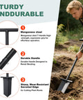 39 Inch Lightweight Metal Detecting Shovel With V Shaped Serrated Blade highlighting features for treasure hunting and gardening.