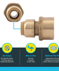 1/2 Inch To 3/4 Inch Push To Connect Brass Reducing Adapter FNPT Female End To Pipe Fitting For PEX Copper CPVC PE-RT HDPE