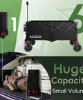 46 Inch Collapsible Wagon With 500 Pound Capacity Foldable Utility Cart All Terrain Beach Wheels Black in folded and open views