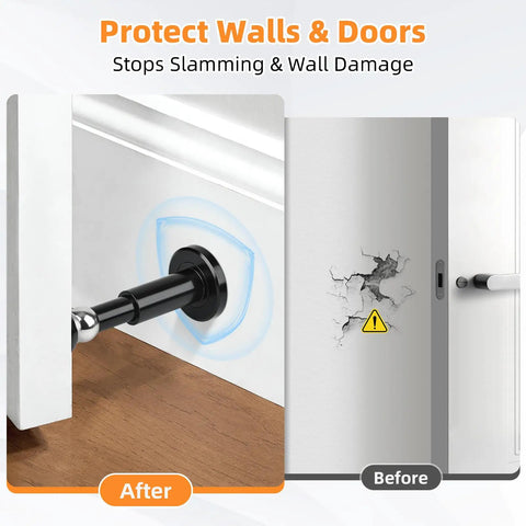 Adjustable Magnetic Door Stop Built Tough With Strong Magnetic Hold Stainless Steel Black Door Stop Wall Or Floor Mount Extends 3.15 To 4.8 Inches For A Perfect Fit And Easy Grip protecting a wall from damage after installation