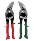 Midwest aviation tin snip set, left and right offset cuts, steel blades, red and green plastic grips.