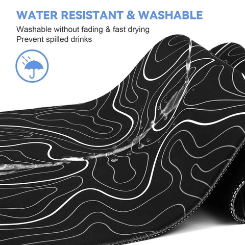 Close-up of the Beastly Ultra Wide Gaming Mouse Pad XL 31.5 By 11.8 Inches with water-resistant surface and topographic line design