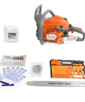 Beast 43cc Gas Chainsaw With 16 Inch Bar And Chain, Lightweight 11 lb Powerhead, magnesium crankcase, parts, gloves, and manual.