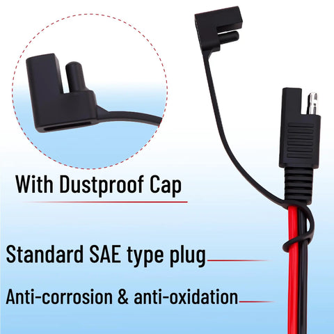 Straight Up Heavy Duty 2 Ft Sae Battery Connector Cable, 12 Awg Copper Wire Harness With Fuse Blocks And Polarity Adapter, Tough Plug And Play Setup For Chargers, Solar Panels And Moto Batteries showing a standard SAE plug with dustproof cap.