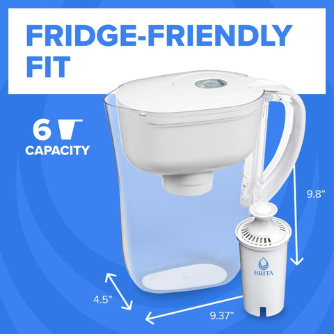 Metro Water Filter Pitcher With SmartLight Indicator And BPA Free, 6 Cup Capacity shown with filter details
