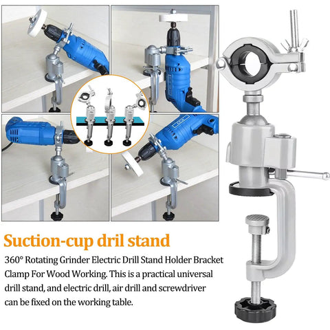 360 Degree Table Clamp Vise Drill Stand For Drill Grinder And Rotary Tool Adjustable Bench Mount with Replaceable Clamps
