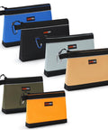 6 Pack Zipper Tool Pouches Set For Small Hand Tools And Hardware in assorted colors, shown standing upright with zippers and carabiners visible.