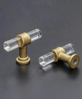 10 Pack T Shape Acrylic Cabinet Knobs With Gold Tone Zinc Alloy Bases for Dressers and Cupboards, clear acrylic and gold pulls