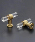 15 Pack Clear Acrylic Dresser Knobs With Gold Brass Tone Zinc Alloy Bases For Bathroom And Cabinet Drawers, 2 Inch Length, Mounting Screws Included, Modern Easy Install Hardware PH9165GD