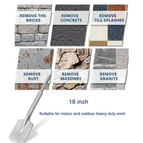 "Two Pack SDS Max Shank Masonry Chisel Bits Four And One Third Inch By Eighteen Inch Clay Spade Alloy Steel Digging Bit For Concrete Brick Stone And Garden DIY Projects Heavy Duty For Home Renovation shown removing various surfaces"