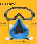 Half Face Respirator Mask Kit With Safety Goggles, Reusable RD518 For Painting, Dust, Gas And Chemicals in blue and black.