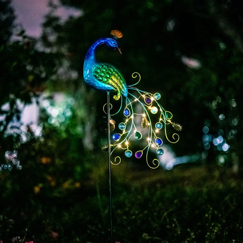 Metal Peacock Garden Solar Lights Outdoor Stake Waterproof Led Path Light For Patio Yard And Lawn Decor Charming Figurine
