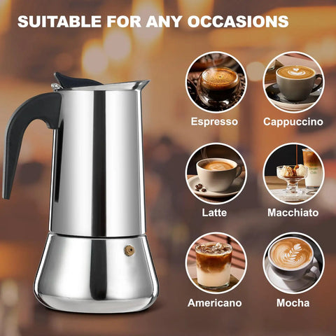 Stainless Steel 4 Cup Stovetop Espresso Maker Moka Pot For Home And Camping Induction Compatible Mocha Coffee Brew With Rich Aroma