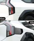 Before and after comparison of Fresh Glossy Black EV Charging Port Cover Trim Compatible With Kia EV9 2024 2025 2026.