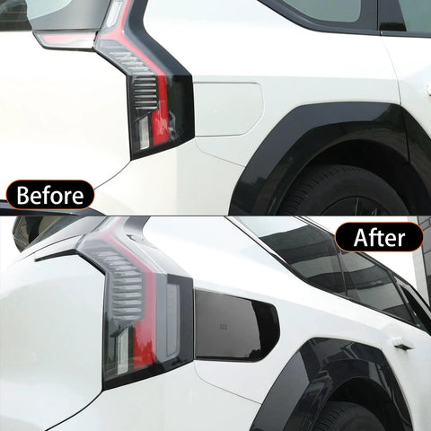 Before and after comparison of Fresh Glossy Black EV Charging Port Cover Trim Compatible With Kia EV9 2024 2025 2026.