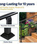 Heavy Duty 3 Step Outdoor Handrail 2 Pack Adjustable Metal Stair Railing with black powder coating and stable base for porch use.