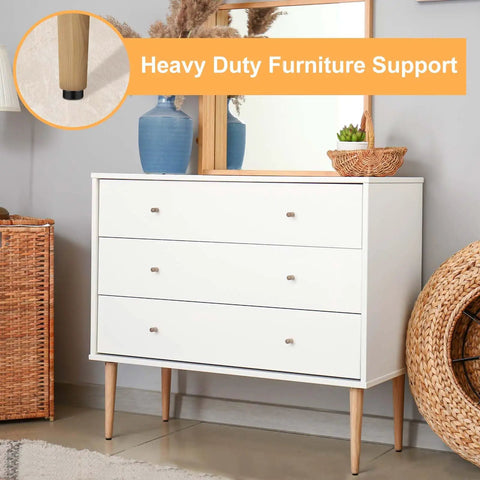 M6 Thread Furniture Feet Levelers supporting white dresser, shown in living room, anti-slip base visible, for tables and chairs.