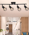 Get Your Kitchen Looking Fresh With These Adjustable Industrial Black Track Lighting Fixtures That Rotate Fully For Perfect Ceiling Lighting In Living Room Dining And Hallway Spaces. Shown in modern living space.