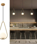 Gold Brass Modern Pendant Light For Kitchen Island With Glass Globe, One Light Indoor Hanging Fixture, Contemporary Chic.