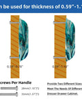 Premium Teal Marble Cabinet Cup Pulls displayed on thickness variations, showcasing 0.59-1.10 inch compatibility and screws.