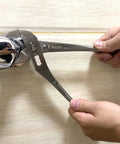 Side view of WEDO stainless steel groove-joint pliers, 12-inch water pump pliers with V-jaw