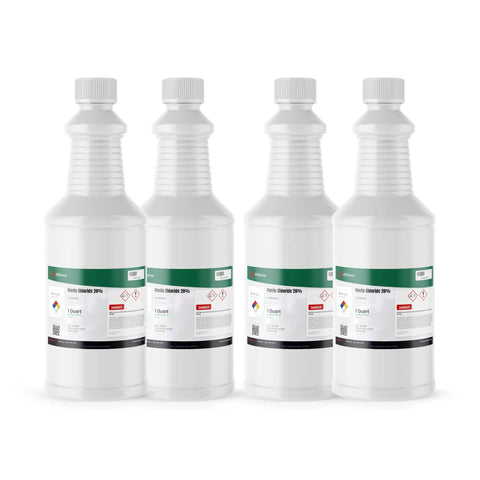 Four bottles of Ferric Chloride Twenty Percent Aqueous Solution for PCB etching, water treatment, and wastewater coagulation FeCl3.