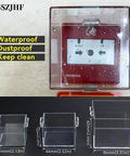 Magnetic Push Button Switch Protective Cover Square 84x84x62mm Dustproof Waterproof Transparent Shield for Computers and Power Cords Emergency Stop Buttons Built Tough Magnetic Design displayed with water droplets showing waterproof feature.
