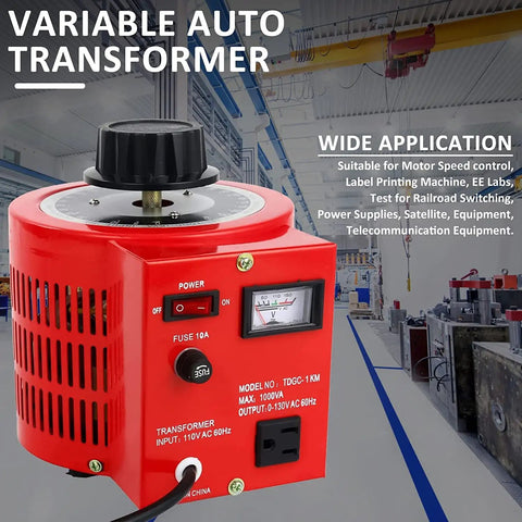 Heavy Duty Auto AC Variable Voltage Transformer 10 Amp With 0 To 130 Volt Output, 1000VA Power, Enclosed Adjustable