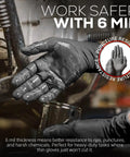 Top Shelf Black Nitrile Gloves 6 Mil Heavy Duty Disposable Work Gloves With Solid Grip Texture Latex Free Powder Free Crafted For Kitchen Cooking Industrial Jobs And Daily Grind 100 Pack Medium, hand covered in grease.