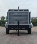 Rear view of Heavy Duty Rotary Screw Air Compressor with 100L or 500L tank and integrated air dryer for factory use.