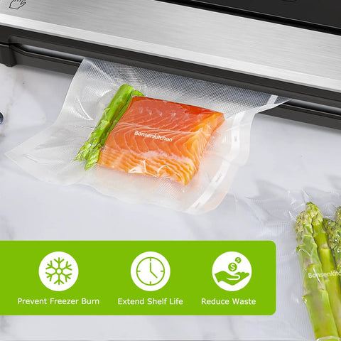 11 Inch By 150 Foot Vacuum Sealer Bags Roll With Built In Cutter, BPA Free, sealing salmon and asparagus for freshness