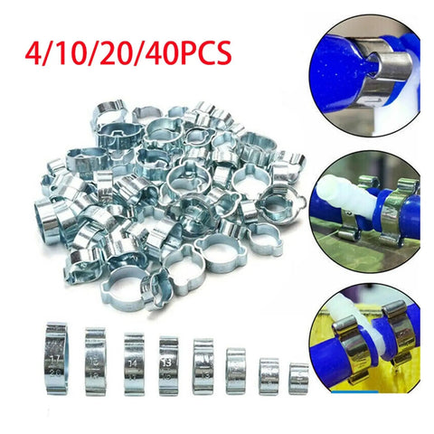 Top Quality Double Ear Crimp Hose Clamps 5mm To 20mm Perfect For Silicone Fuel Lines And Air Intake Pipe Systems Durable Metal Bands For Car Engine Repair Kit, galvanized steel set