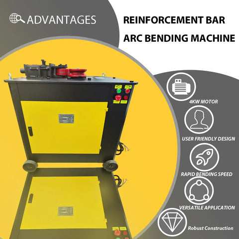 Electric Rebar Arc Bender For Steel Bars Creating Perfect Circles In Seconds With 4KW Motor, heavy-duty design, user-friendly controls.