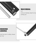 Automatic Door Closer For Home And Gate Black Stainless Steel With Rebound Closing And Anti Rust Feature showing material details.