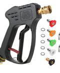 Heavy Duty 5000 PSI Short Pressure Washer Gun with Swivel Inlet and Extension Wand Five Nozzles M22 Connectors Car Wash Kit