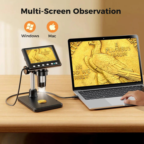 4.3 Inch LCD Coin Microscope With LED Light For Ultra Close Up Mint Mark Details And Surface Texture, Perfect For Coin Collectors, Jewelers, And Watchmakers Seeking Precise Digital Magnification On Small Features. Windows and Mac use