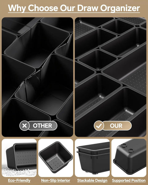 25 Piece Plastic Drawer Organizer Set With Four Practical Sizes For Bathroom And Desk Vanities Modular Divider Bins Keep Your Storage Looking Pretty Dang Slick And Super Easy