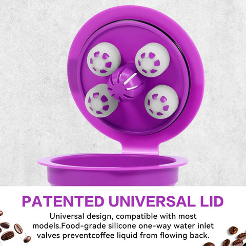 Reusable K Cups For Keurig Pods With Five Hole Design Fits MultiStream And SingleStream Coffee Makers, purple lid with valves