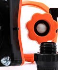 Close-up of Rhino Blaster Pro Holding Tank Rinser With Gate Valve for RV Sewer Cleanup showing orange valve and connector