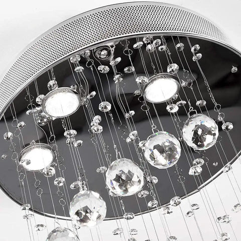 Close-up of Spiral Crystal Raindrop Chandelier With Five Lights, Modern Flush Mount Round Pendant Lighting, K9 Clear Ball