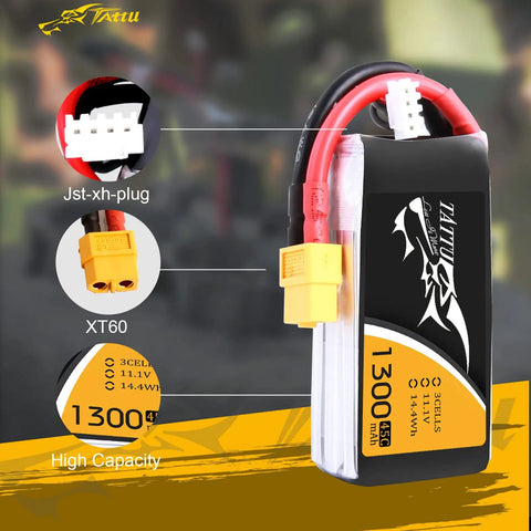 11.1V 1300mAh 45C LiPo Battery Pack With XT60 Plug For FPV Drones Like Wizard X220 QAV250 QAV180 Vortex 285 Mini H Flip