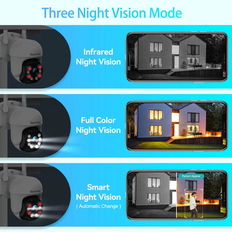 Get Awesome Protection With This 4MP Wifi Outdoor PTZ Security Camera Featuring 360 Degree Pan Tilt Super Clear Quad HD Video 8X Zoom Adjustable Siren And Spotlights Smart Motion Detection And Custom Zones. Three night vision modes: infrared, full color, and smart.