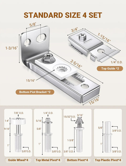 Bifold Door Hardware Repair Kit 4 Pack For Sliding Closet Doors With Top And Bottom Brackets Pivots And Guide Wheels Replacement Parts