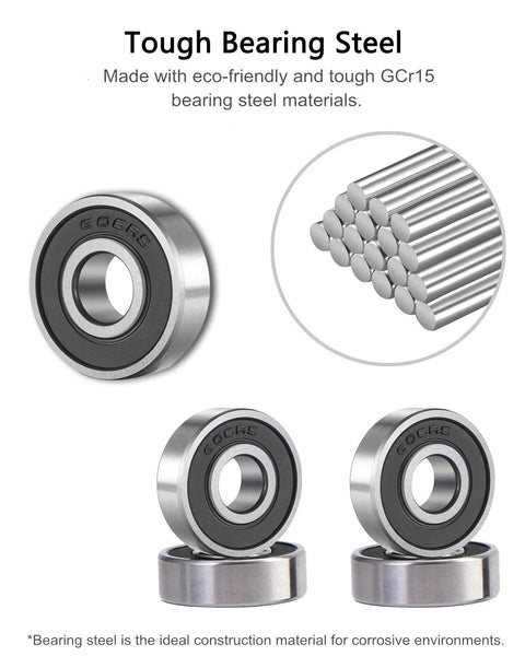 SHKI 608 2RS ball bearings, steel with double rubber seals, 8x22x7mm, 10-pack for skateboards, inline skates, scooters