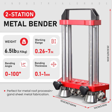Two Station Metal Bender That Nails 0 To 100 Degree Bends Portable Seven Inch Sheet Metal Roller Display with Specs
