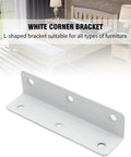 Heavy Duty Stainless Steel White Corner Bracket with Eight Holes, L Shaped, for Furniture and Vinyl Fence, Front View