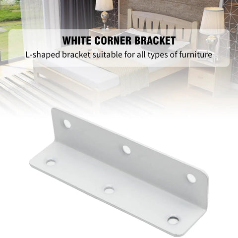 Heavy Duty Stainless Steel White Corner Bracket with Eight Holes, L Shaped, for Furniture and Vinyl Fence, Front View